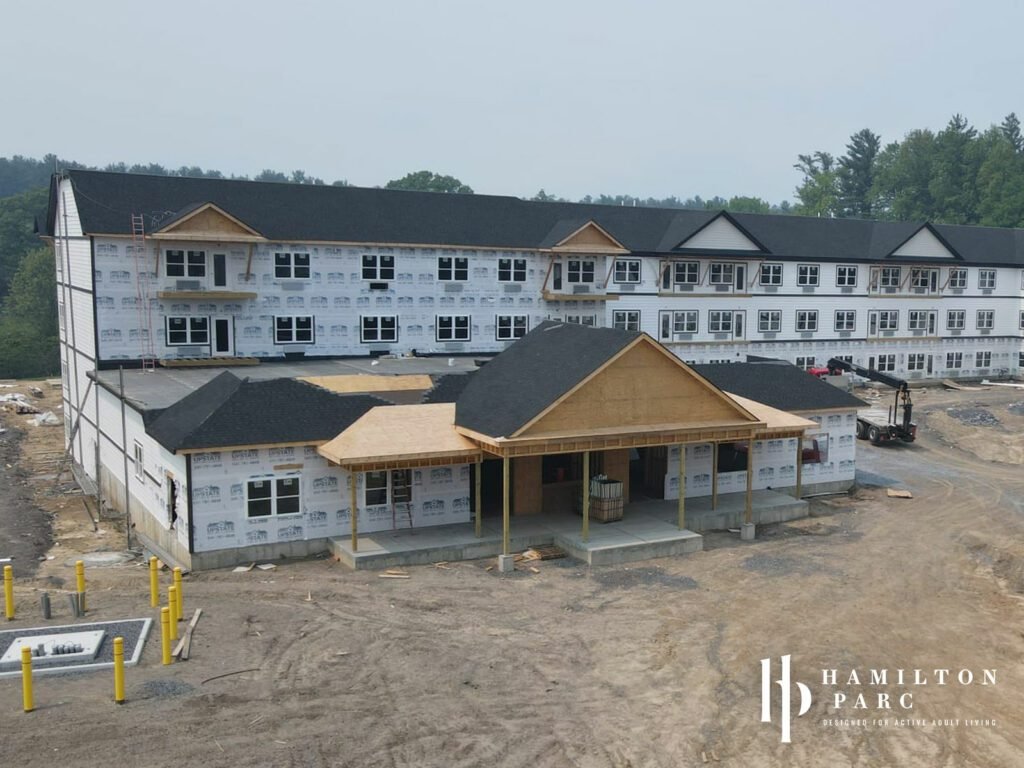 The main entryway at Hamilton Parc in progress, June 2023