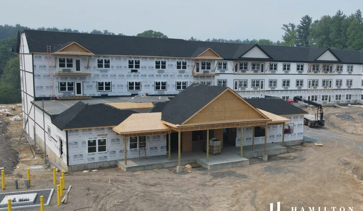 The main entryway at Hamilton Parc under construction, June 2023